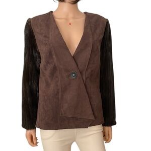 Vintage Women’s Brown Faux Suede Real Mink Sleeve’s Blazer